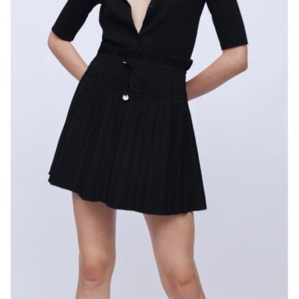 ZARA black pleated mini skirt NWT